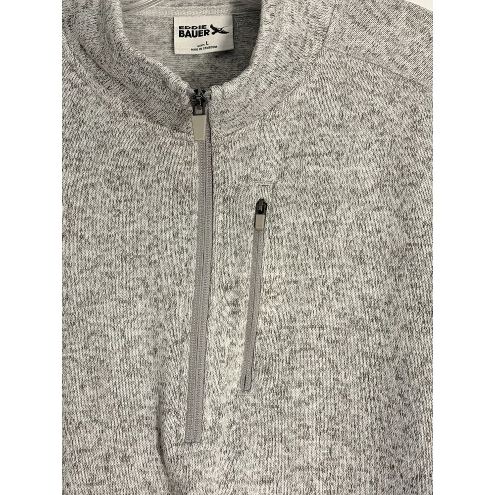 Eddie Bauer Men's Pullover Top Long Sleeve 1/4 Zip Light Gray Heather Size Large
